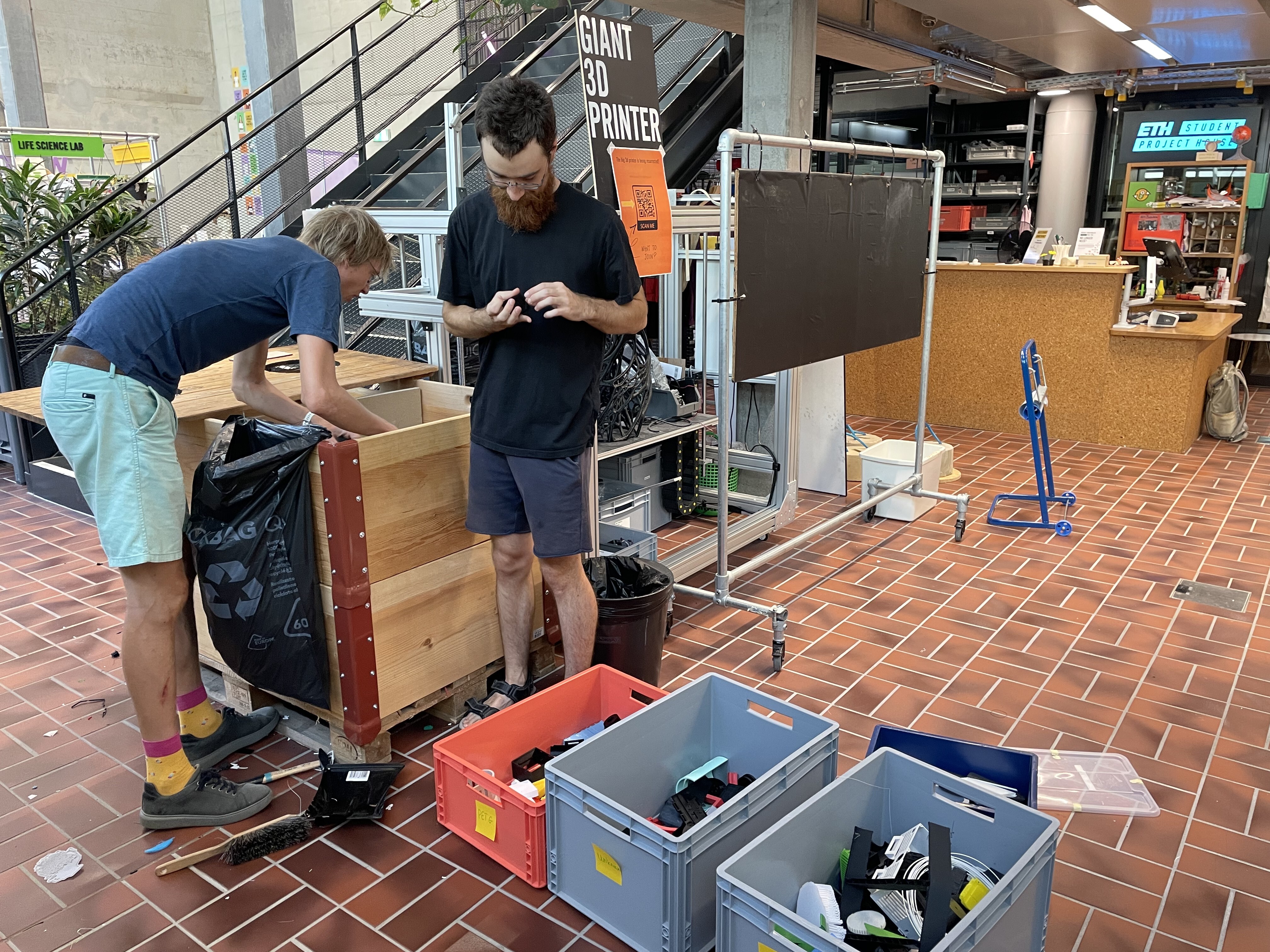 Tjeerd and Felix sorting 3D printer filament